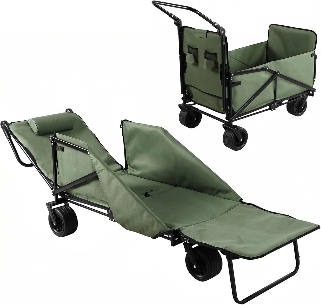 Generic Wagons Carts Foldable 2-in-1 Collapsible Wagon 440lbs Capacity Folding Cart with All-Terrain Wheels for Sports Garden Shopping Camping