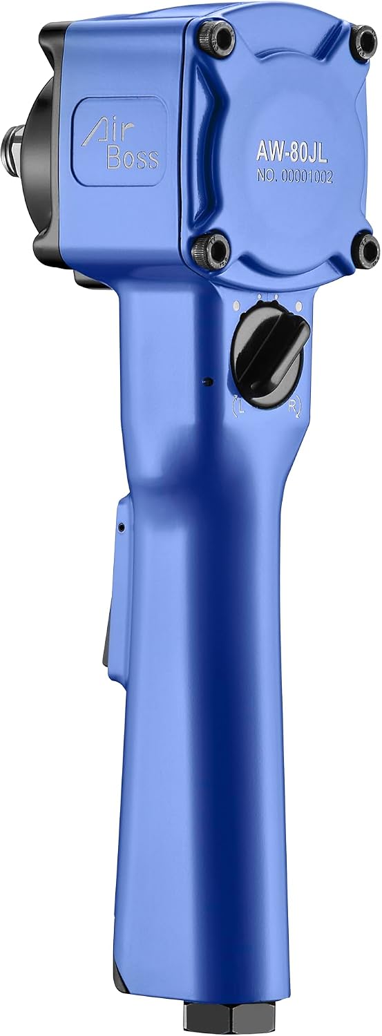 Airboss AW-80JL 1/2-Inch Angle Air Impact Wrench, 500 ft-lbs Breakaway Torque, Jumbo Hammer, Magnesium Alloy, Extended Handle Lightweight Pneumatic Tool for Tight Spaces, Underbody Access