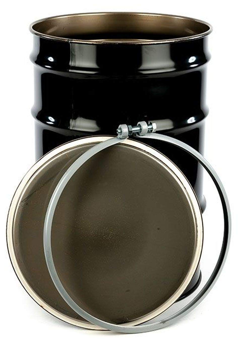 55 Gal Steel Drum Open-Head| Black | Metal Barrel | Non-Lined Interior | Bolt Ring Closure