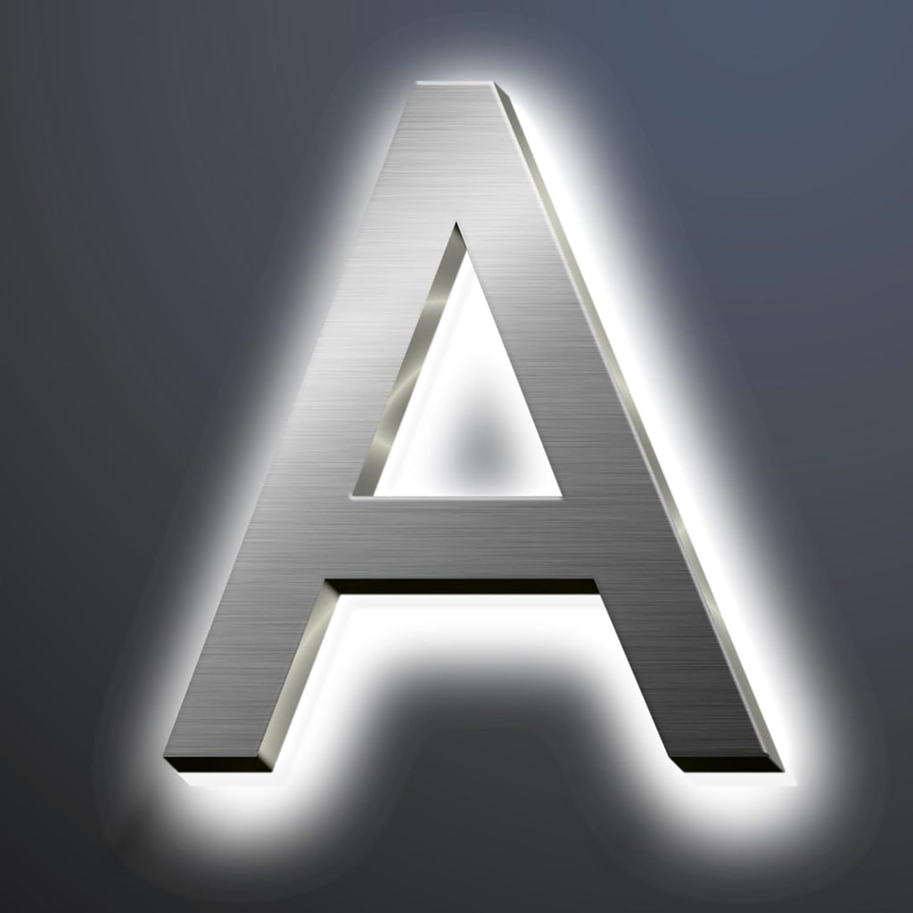 Backlit LED Illuminated House Numbers For Outside 18', Stainless Steel Modern Lighted Address Signs For Home, Illuminated Address Numbers, Brushed Silver, White Light,A