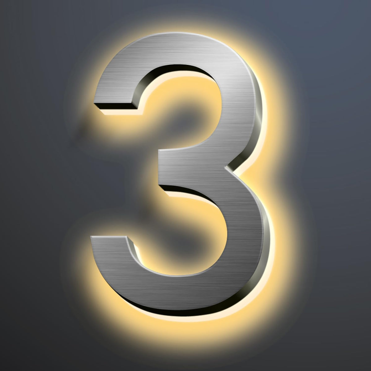 Backlit Illuminated LED House Numbers For Outside 16 Inch, Lighted Address Signs For House, Large Modern Illuminated Address Number, Brushed Silver, Warm White Light,3