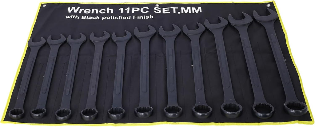 11PC Jumbo Combination Wrench Set, Metric, 34-50mm, Extra Large Combination Wrench Sets, Black Oxide Finish with Pouch (11PC-Metric)