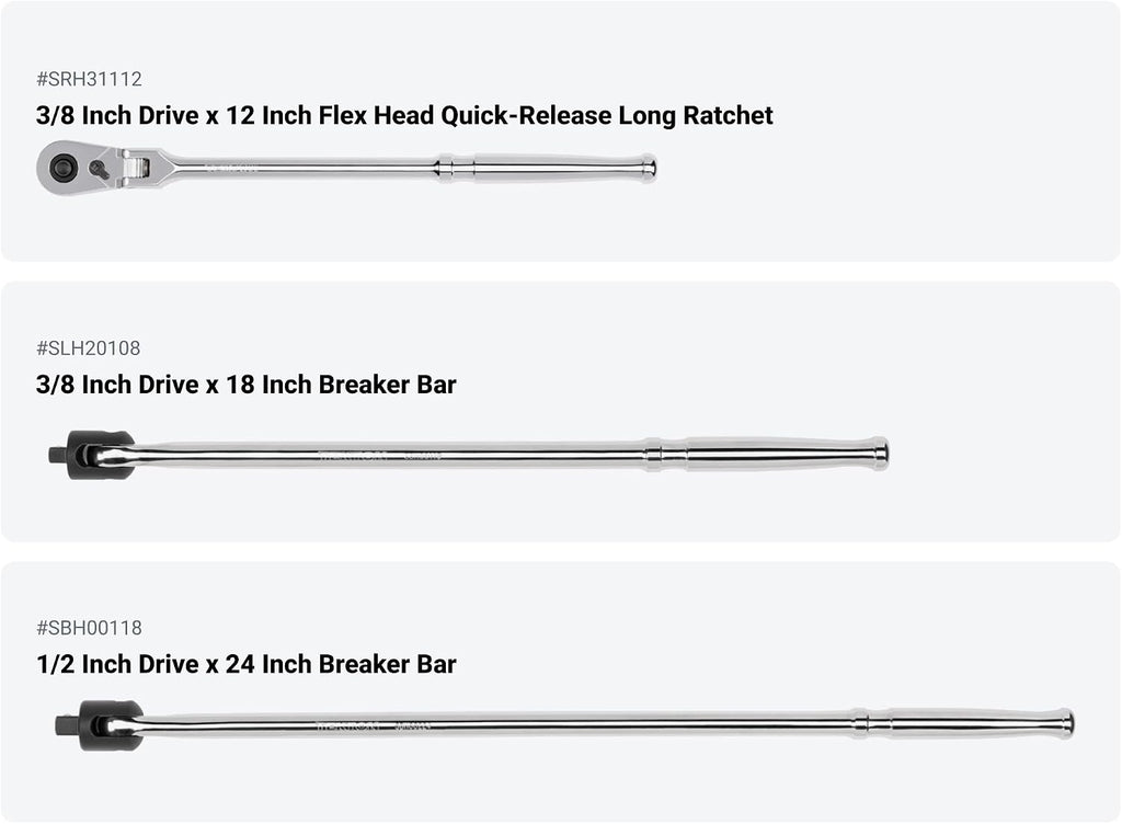 TEKTON 1/4, 3/8, 1/2 Inch Drive Non-Quick-Release Ratchet and Breaker Bar Set (15-Piece) | SDR99901