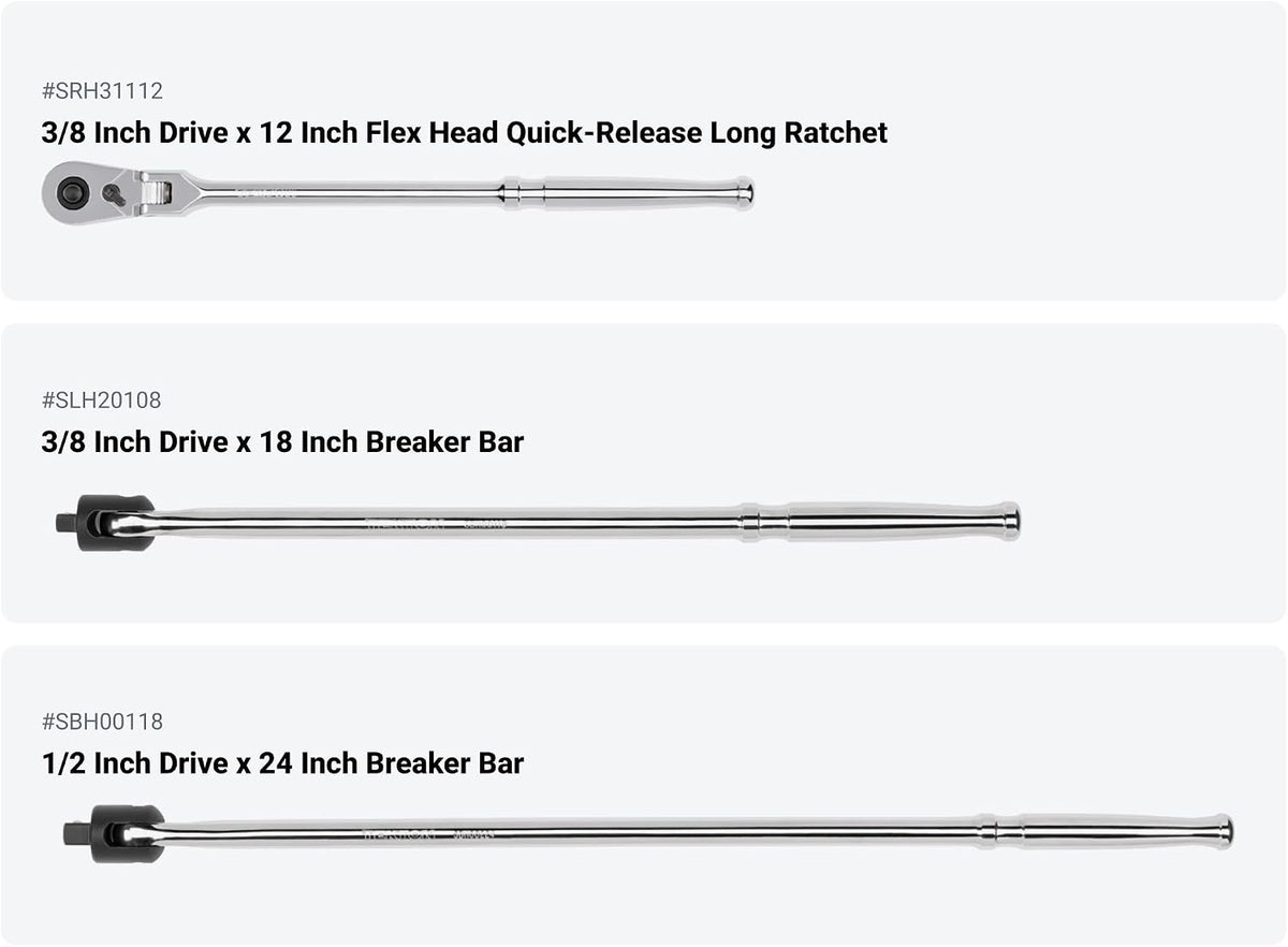TEKTON 1/4, 3/8, 1/2 Inch Drive Non-Quick-Release Ratchet and Breaker Bar Set (15-Piece) | SDR99901