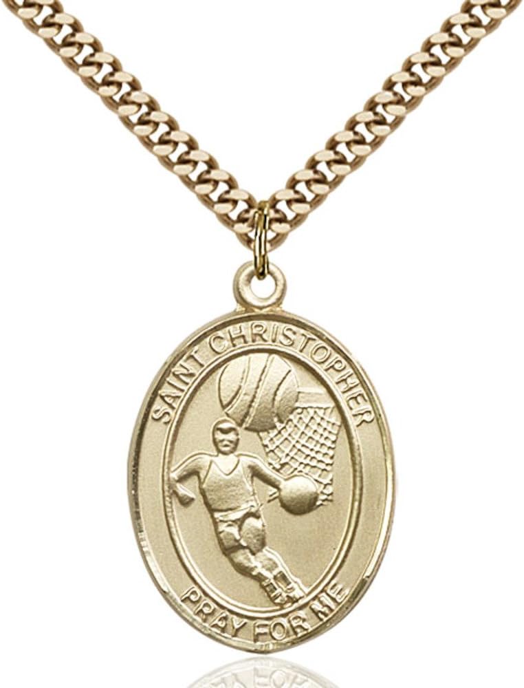 Bonyak Jewelry St. Christopher - Basketball Hand-Crafted Oval Medal Pendant in 14kt Yellow Gold-Filled