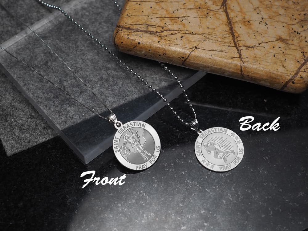 PicturesOnGold.com Football - Saint Sebastian Doubledside Sports Religious Medal 3/4 Inch in Solid 14K Yellow Gold