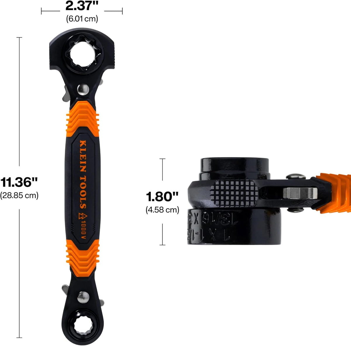 KLEIN TOOLS KT175HFINS 7-in-1 Insulated Lineman Wrench with Dual Hammer Faces, Ratcheting Pass-Through Design, 1000V Rated, Multi-Size Utility Wrench for Pole Hardware