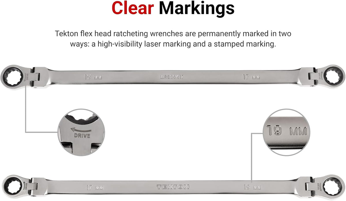 TEKTON Long Flex Head 12-Point Ratcheting Box End Wrench Set with Modular Organizers, 7-Piece (6-19 mm) | WRB96301