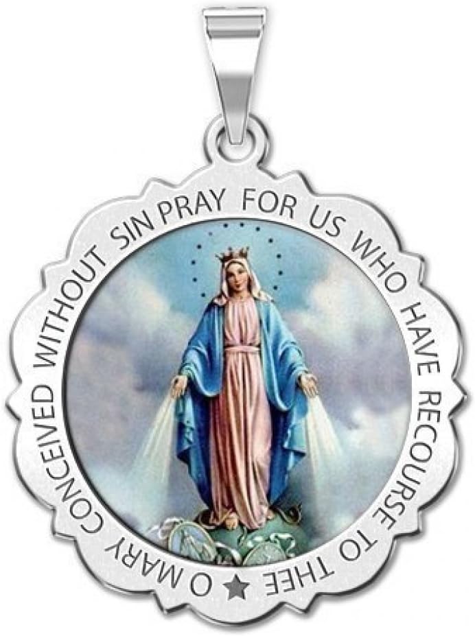 PicturesOnGold.com Miraculous Medal Necklace Catholic Virgin Mary Pendant Round Pendants for Women & Men Crafted in 10K/14K Yellow or White Gold & Sterling Silver Christian Gifts for Men & Women or First Communion Gifts for Boys or Girls