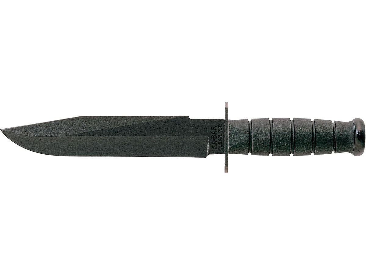 KA-BAR Fighter Fixed Blade Knife 8' Drop Point 1095 Cro-Van Black Powder Coat Blade Kraton Handle Black