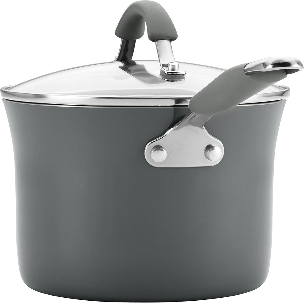 Rachael Ray Cucina Nonstick Cookware, Sea Salt Gray Pots and Pans Set, 12-Piece