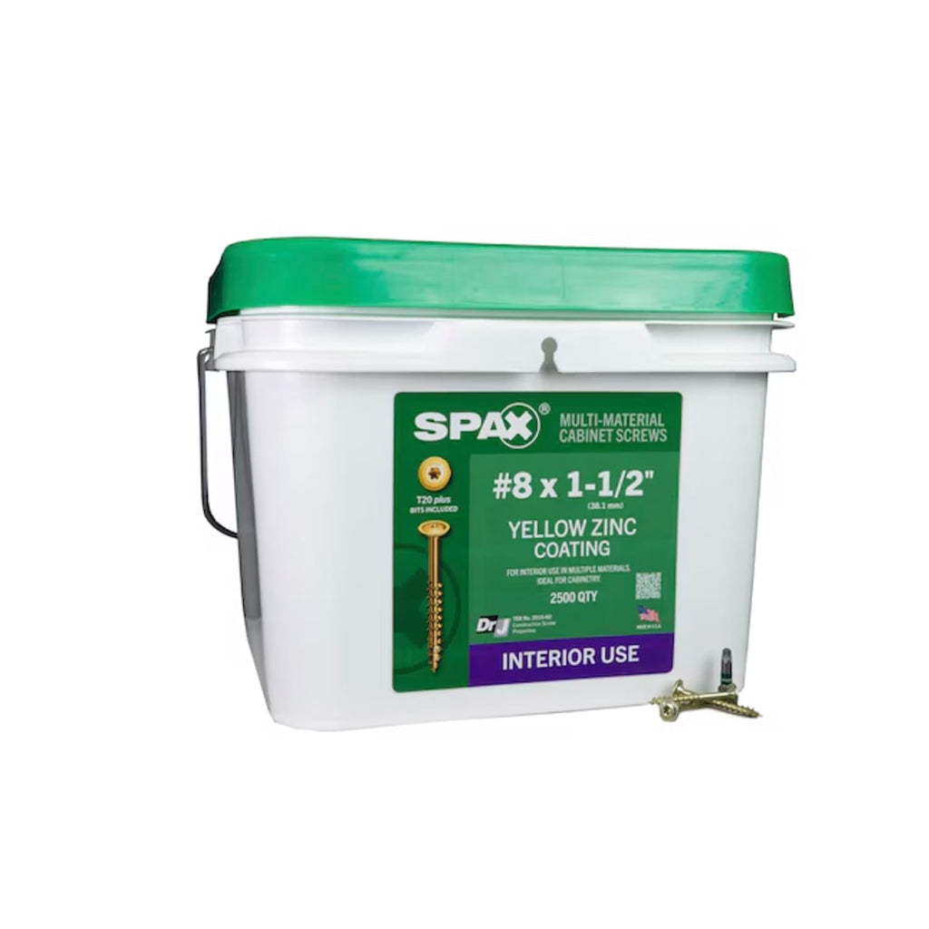 SPAX #8 x 1-1/2' Interior Wafer Head Cabinet Wood Screws Multi-Material Torx T-Star Plus (2500 EA) Bulk Pail Includes 4 Bits Washer Head Low Profile