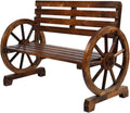Patio Garden Wooden Wagon Wheel Bench Rustic Wood Design Outdoor Furniture