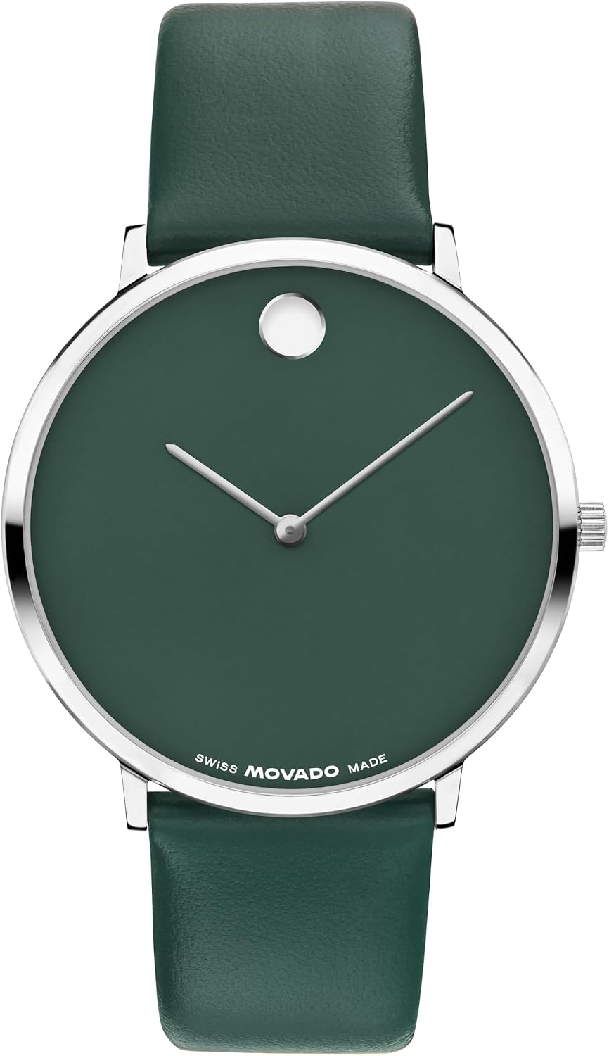 Movado Modern 47 Men's Quartz Watch – 40mm Round Case, Leather Strap – Gift for Him