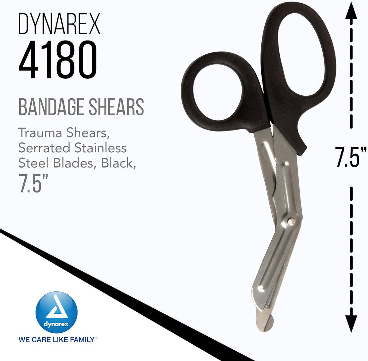 Dynarex Bandage Scissors - 7.5' Trauma Shears for Nurses, EMT - Serrated Stainless Steel Blades, Box of 50 Pieces (Black)