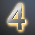 Backlit Illuminated LED House Numbers For Outside 16 Inch, Lighted Address Signs For House, Large Modern Illuminated Address Number, Brushed Silver, Warm White Light,4