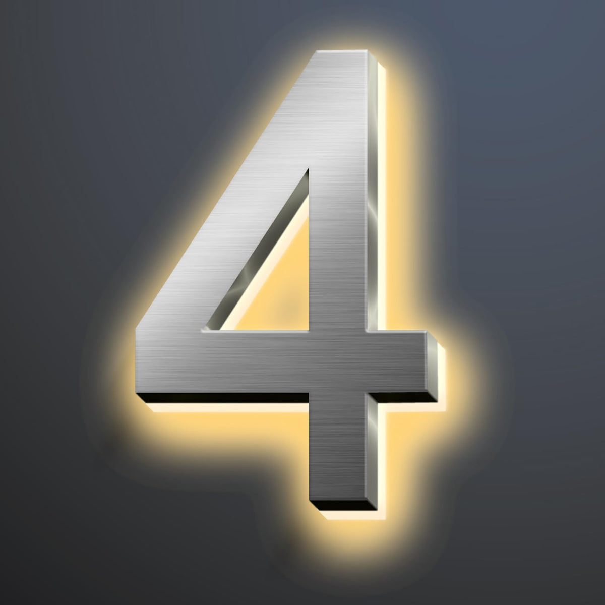 Backlit Illuminated LED House Numbers For Outside 16 Inch, Lighted Address Signs For House, Large Modern Illuminated Address Number, Brushed Silver, Warm White Light,4