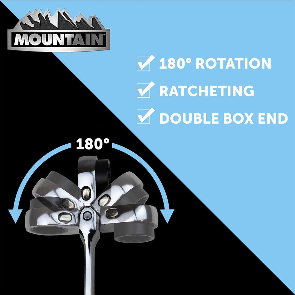 MOUNTAIN RM6, 5 Piece Metric Double Box Universal Spline Reversible Ratcheting Wrench Set, Extra Long Chrome Vanadium Steel, 90 Tooth, 4 Degree Swing Arc, Flexible Design for Hard to Reach Fasteners