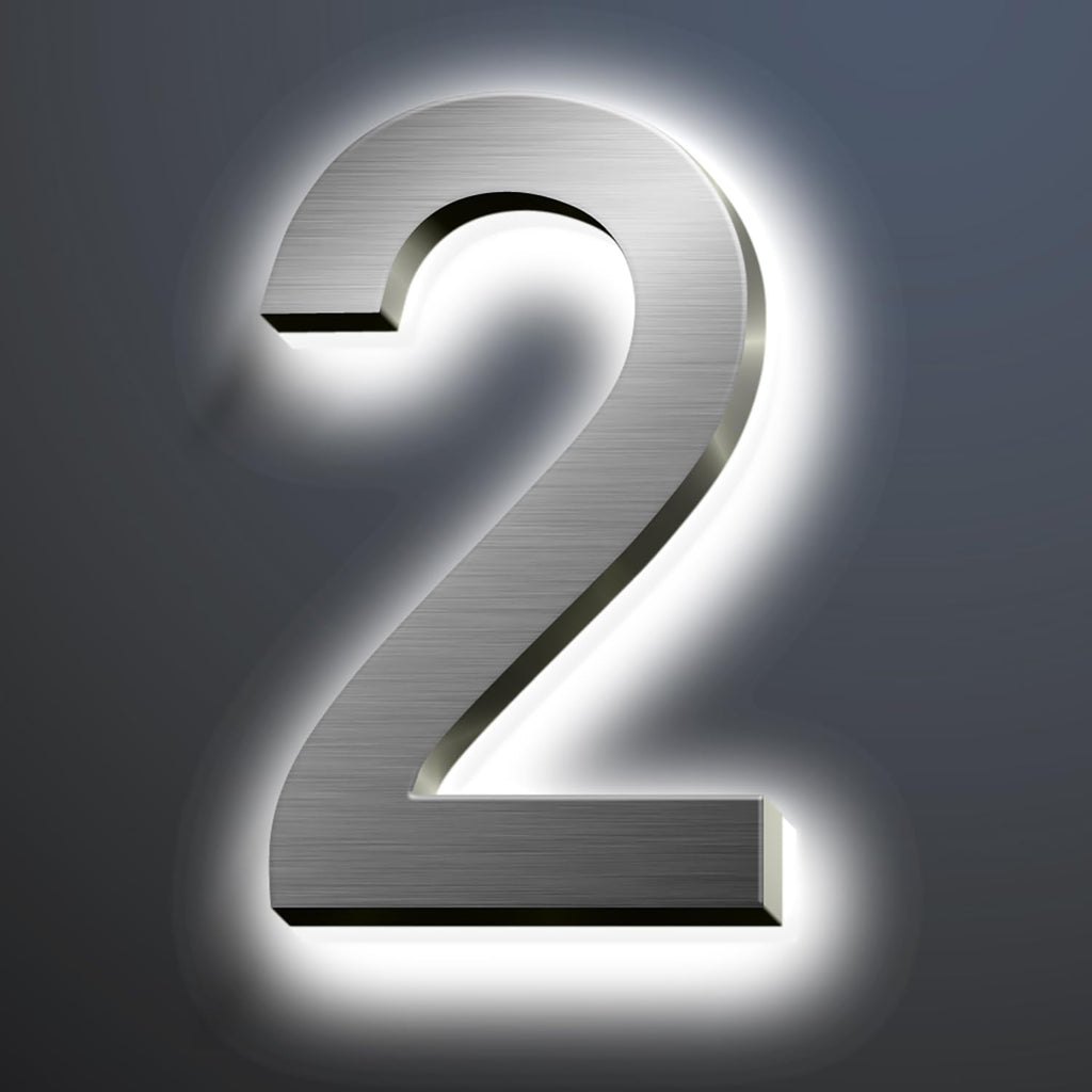 Backlit LED Illuminated House Numbers For Outside 18', Stainless Steel Modern Lighted Address Signs For Home, Illuminated Address Numbers, Brushed Silver, White Light,2