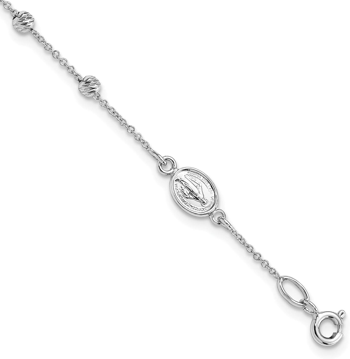 Reeds Child's 14k White Gold Cross and Miraculous Medal Rosary Bracelet