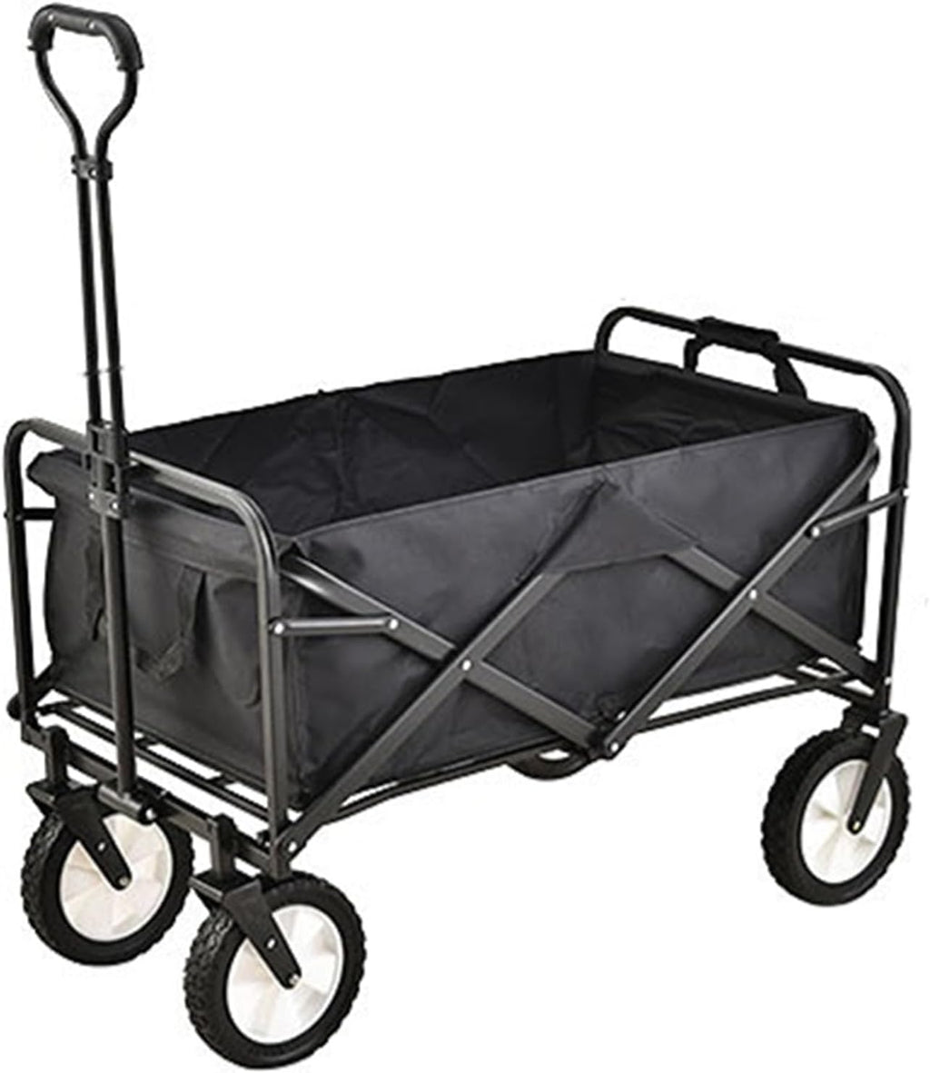 Black Bgarden Carts,Collapsible Wagon,Sports Outdoor Utility Wagon Folding Garden Wagon Sports Heavy Duty Steel Frame Foldable Yard Car Camping Cart with Side Pockets and PVC Wheels
