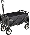 Black Bgarden Carts,Collapsible Wagon,Sports Outdoor Utility Wagon Folding Garden Wagon Sports Heavy Duty Steel Frame Foldable Yard Car Camping Cart with Side Pockets and PVC Wheels