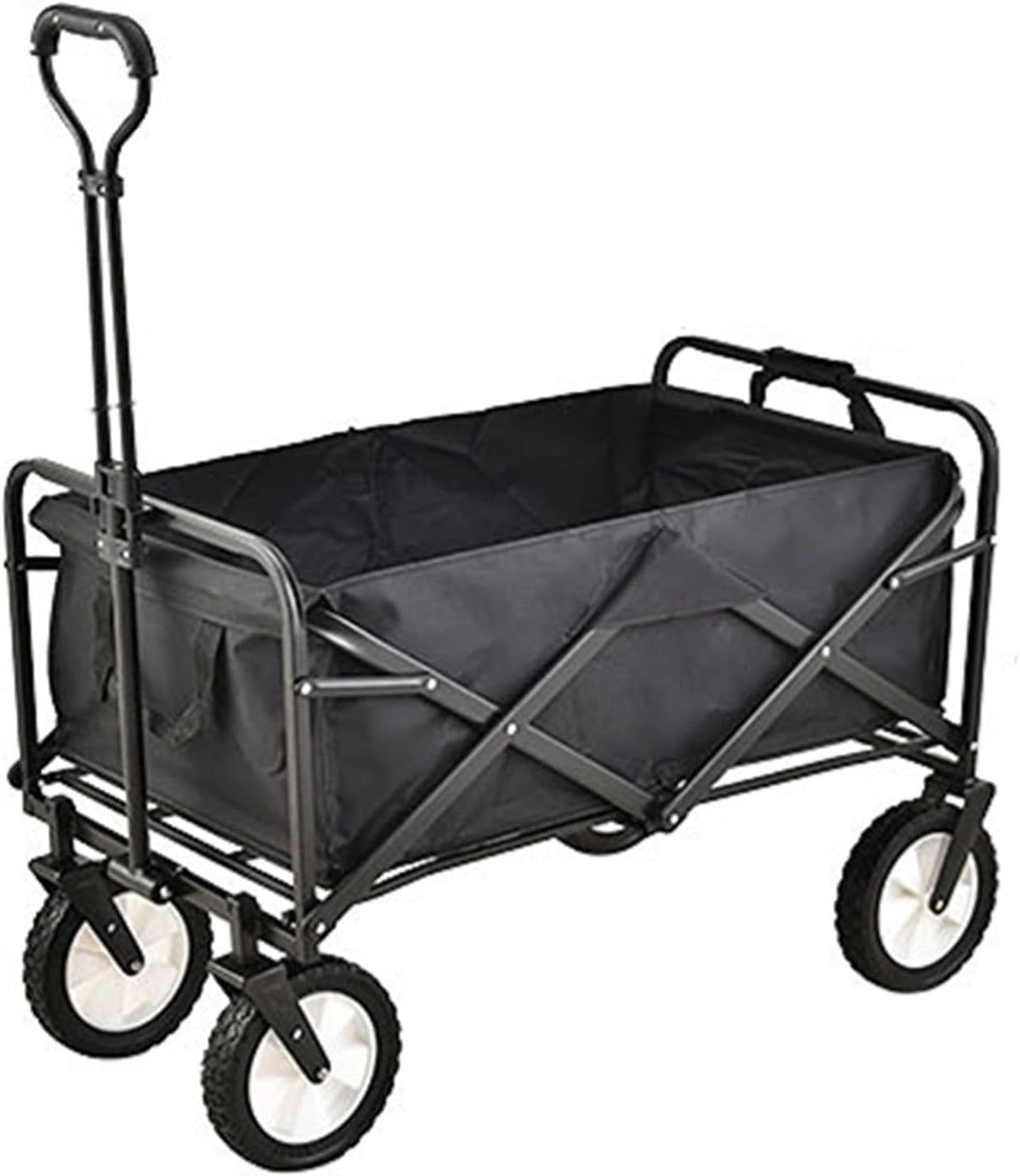 Black Bgarden Carts,Collapsible Wagon,Sports Outdoor Utility Wagon Folding Garden Wagon Sports Heavy Duty Steel Frame Foldable Yard Car Camping Cart with Side Pockets and PVC Wheels