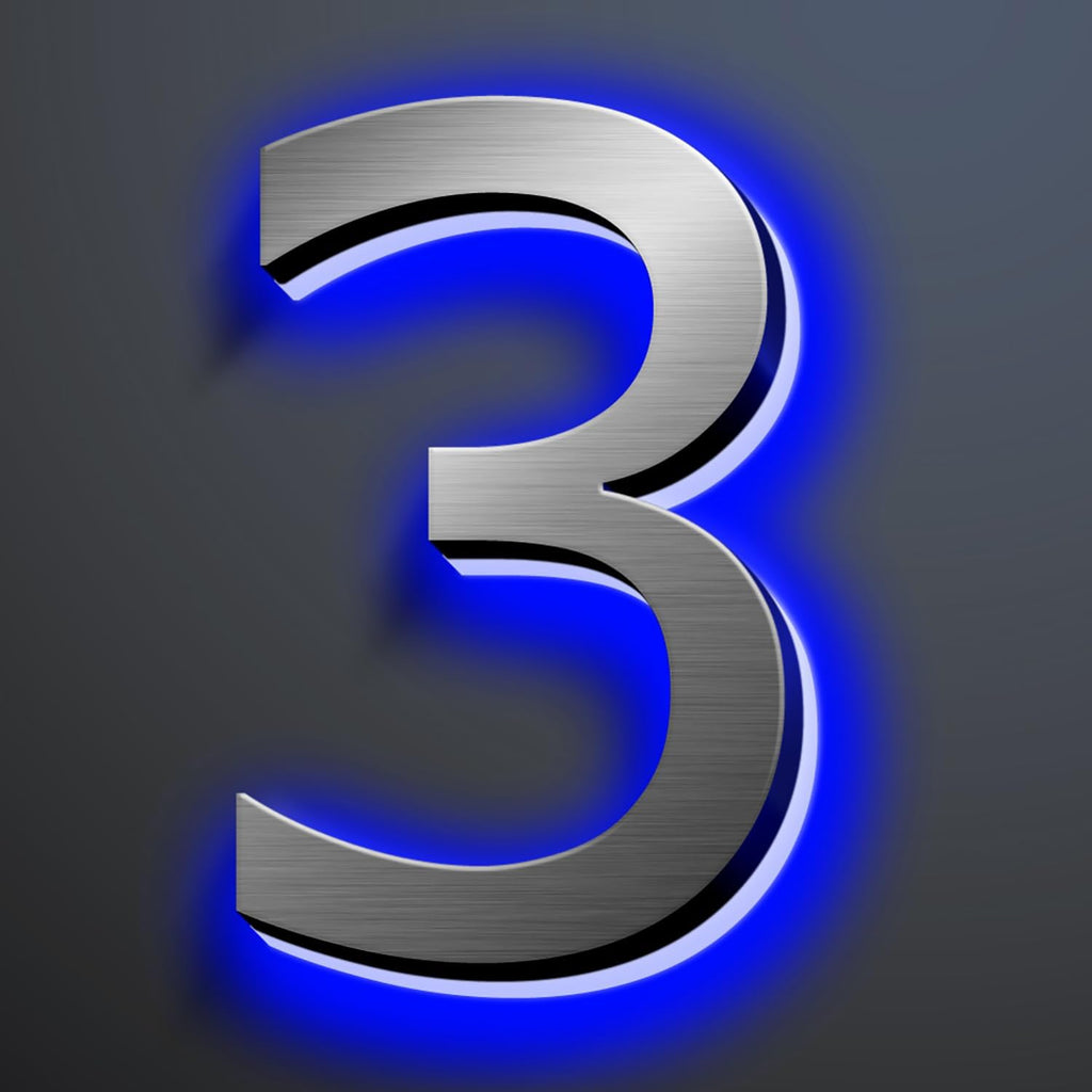 Illuminated Address Number 20 Inch, Backlit Illuminated LED House Number Enhanced Visibility, Modern Stainless Steel Lighted Address Signs, Brushed Silver, Blue Light,3