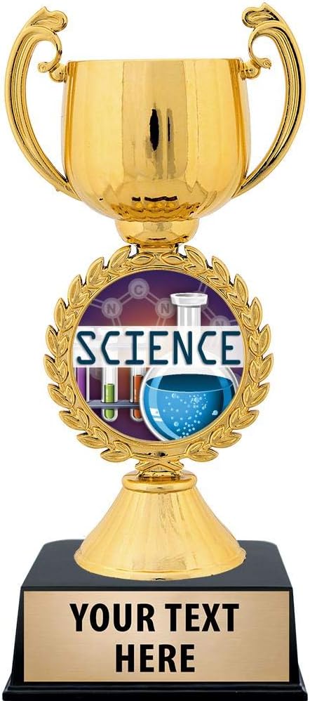 Crown Awards Personalized Science Trophy, 7.25' Gold Cup Science Fair Trophies for Kids with Free Custom Engraving