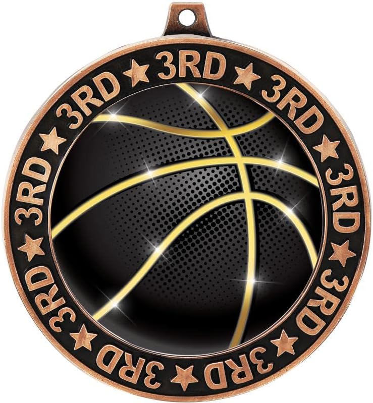 Basketball Shadow Medal Award, 2.75' 3rd Place Gold Trophy Medal