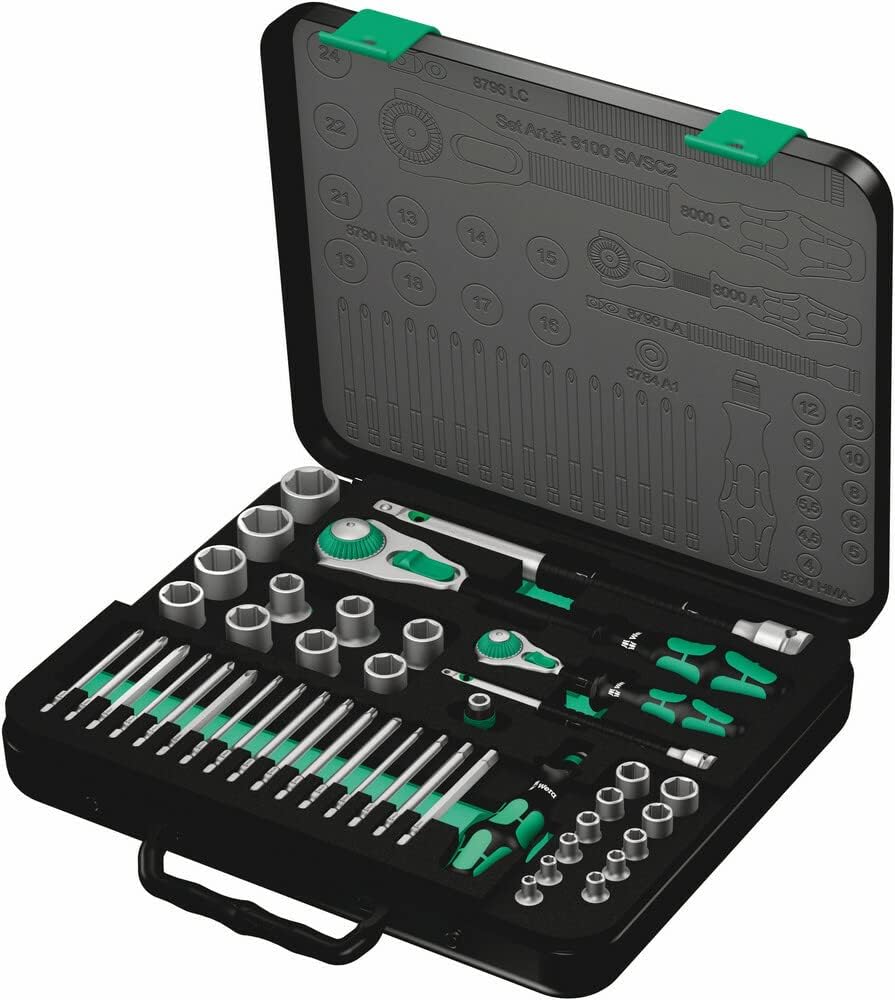 Wera 05160785001 8100 SA/SC 2 Zyklop Speed Ratchet Set, 1/4' drive and 1/2' drive, metric, 43 pieces