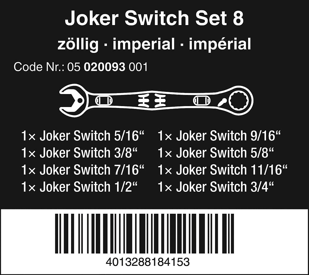 WERA 05020093001 6001 Joker Switch 8 Imperial Set 1 Set of ratcheting Combination Wrenches, Imperial, 8 Pieces