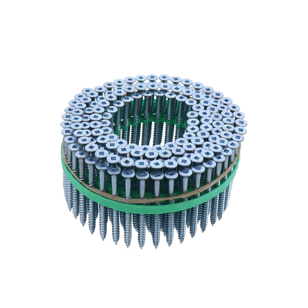 Muro #10 x 2-1/2' Twinfast Coarse Thread Flat Head #2 Square Drive Sharp Point Screw Tip, Bright Zinc Coating- Coil 1800 pc for Wood to Wood Subfloor and Underlayment