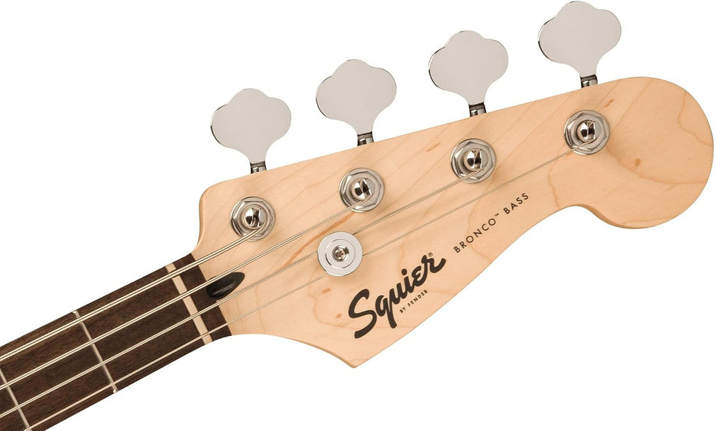 Fender Squier Sonic Bronco Bass Guitar, Laurel Fingerboard - Black Bundle with Tuner, Strap, and Austin Bazaar Guitar DVD