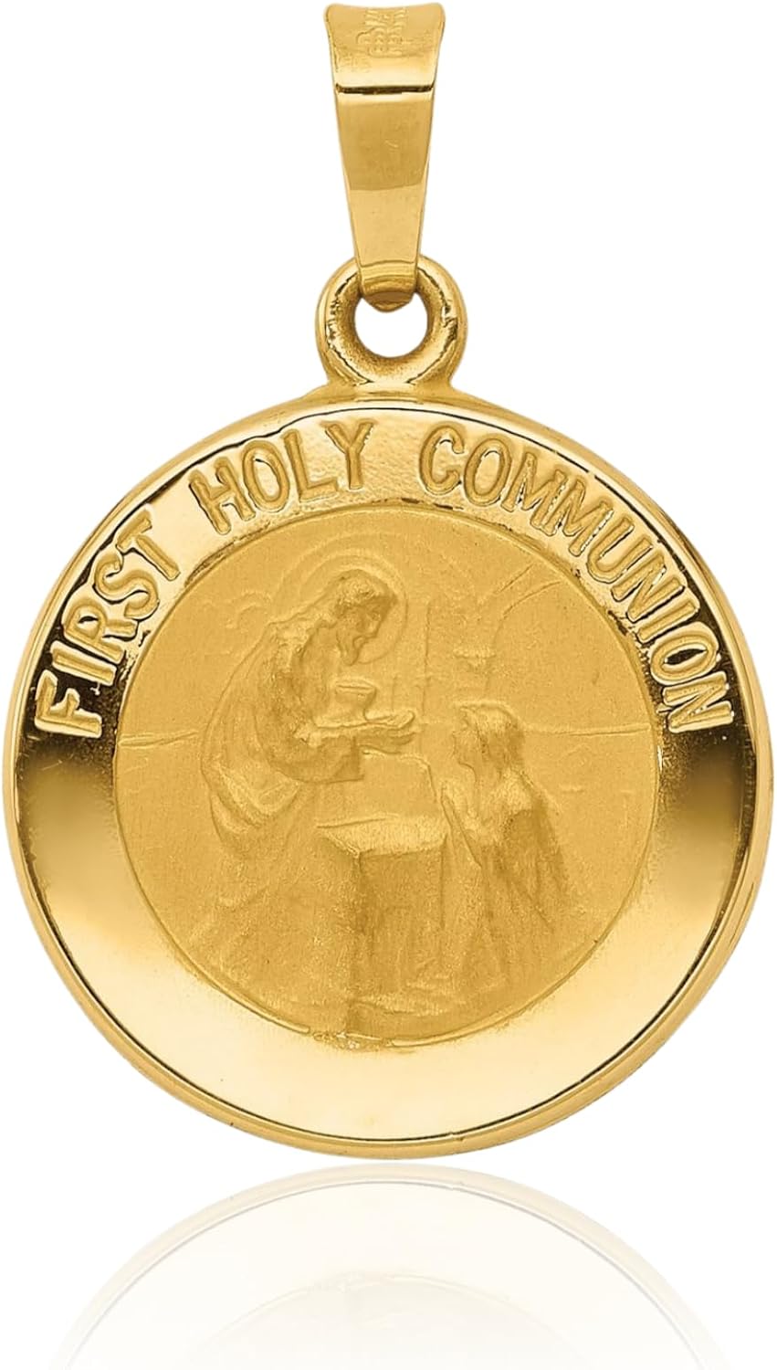 IceCarats 14K Yellow Gold Small First Communion Medal Pendant Necklace 16mm 5/8 inch Lightweight, Polished, Engravable, Matte For Her