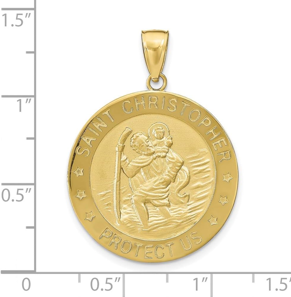 DEWBERRY 10K Real Yellow Gold Saint Christopher Medal Pendant | Patron Saint Medals | Unisex Religious Charms| St. Christopher Pendants & Charms | Protect Us Pendant for Womens Men's