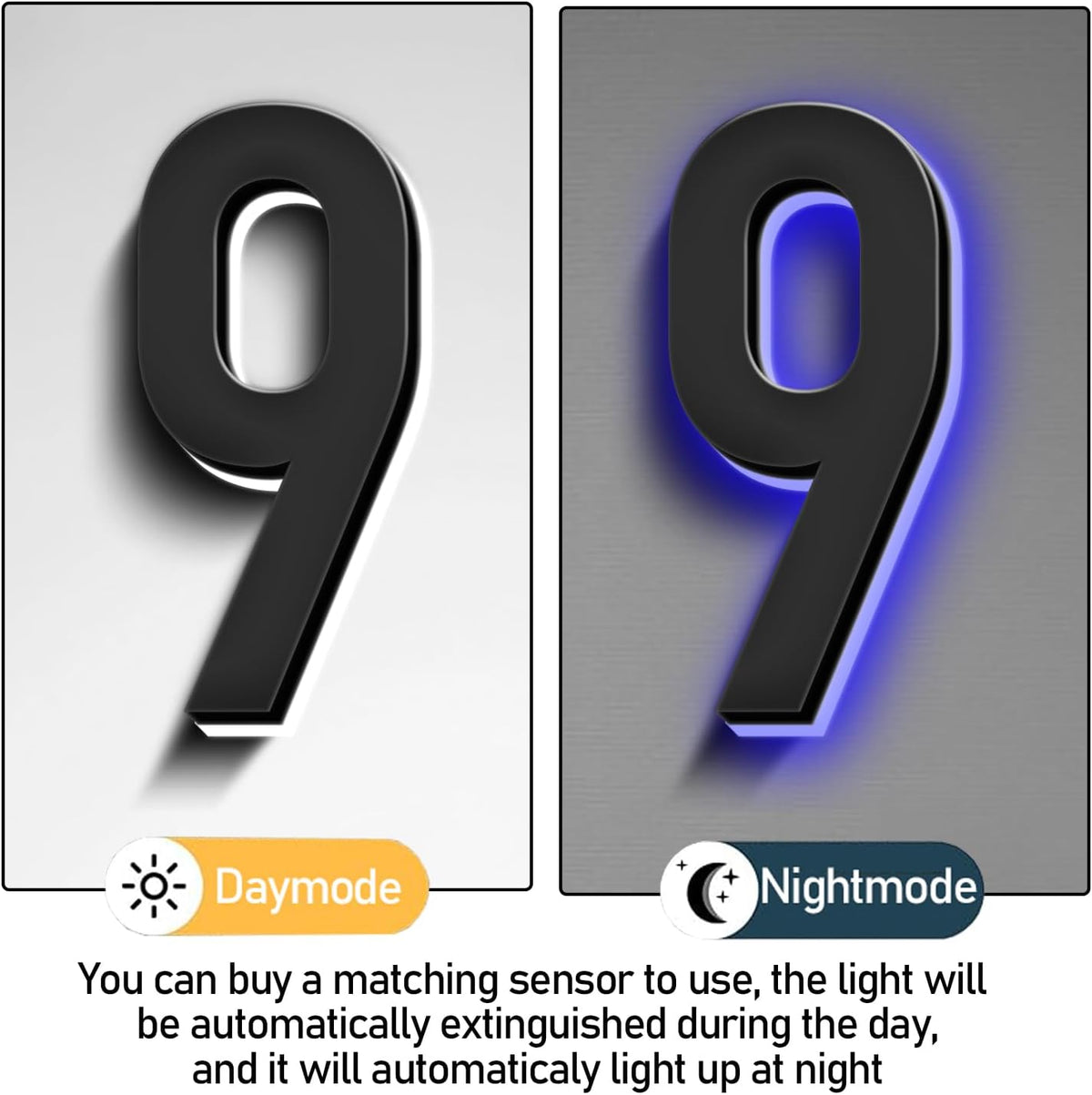 Backlit LED Illuminated House Numbers, Stainless Steel Hand-Polished For House Address Signs, Modern Lighted House Numbers, Illuminated Address Numbers For Outside,20 Inch/500mm,3