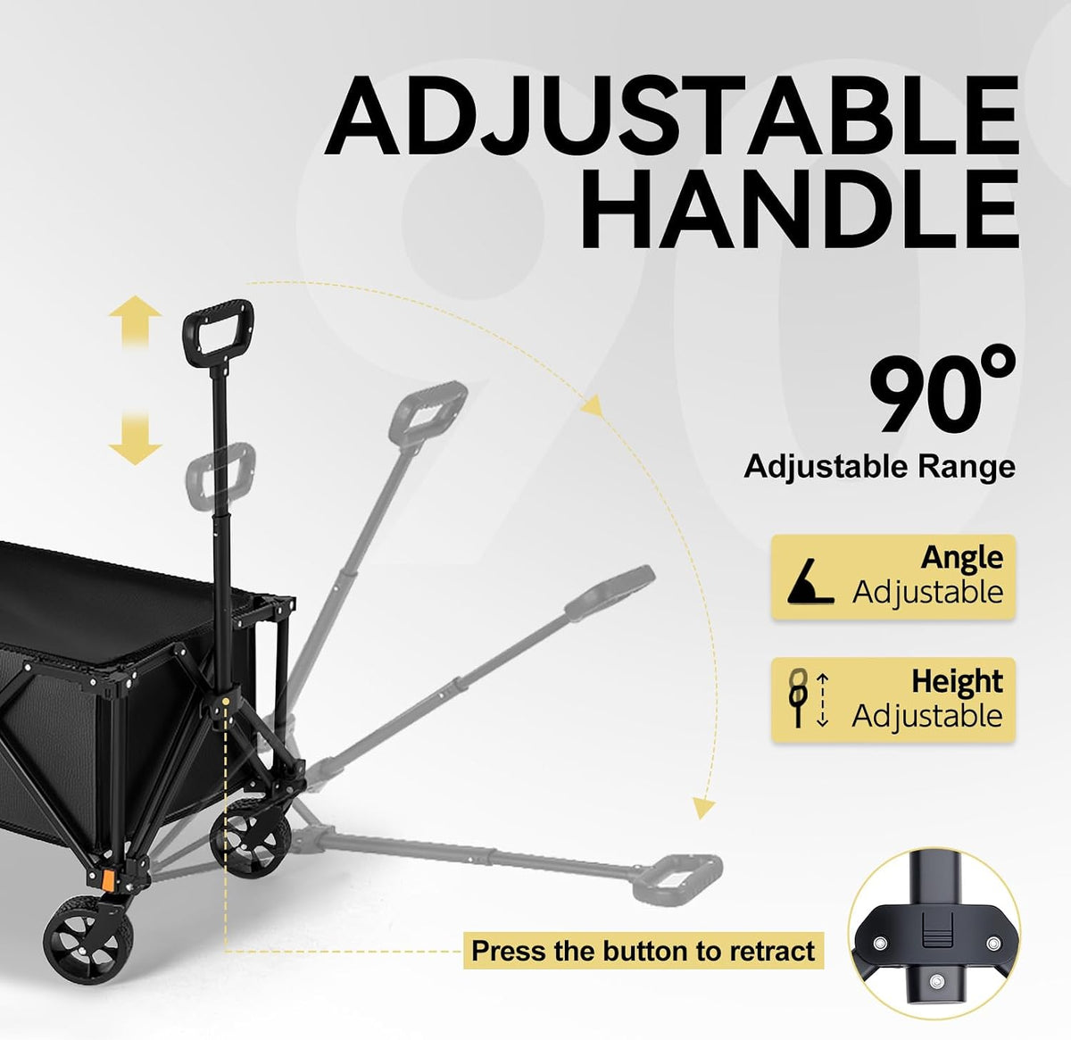 Collapsible Foldable Wagon Cart, Utility Garden Wagon with 220lbs Weight Capacity, Heavy Duty Lightweight Portable Grocery Wagon for Outdoor,Sports,Camping and Shopping, Black