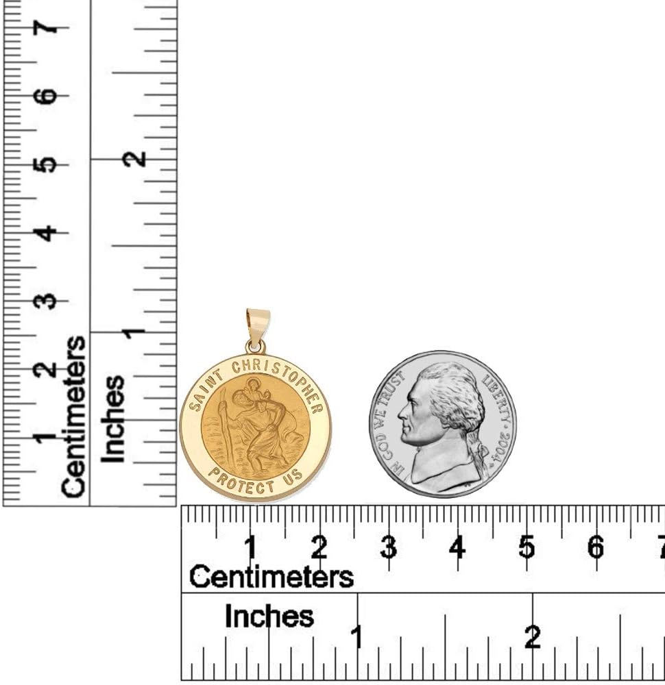 14k Yellow Gold and White Gold Polished Saint Christopher Pendant Medal Necklaces for Men and Boys