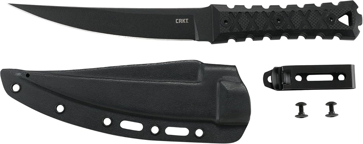CRKT HZ6 Fixed Blade Knife with Sheath: SK-5 Plain Edge Black Coated Blade, G10 Handle, 2927