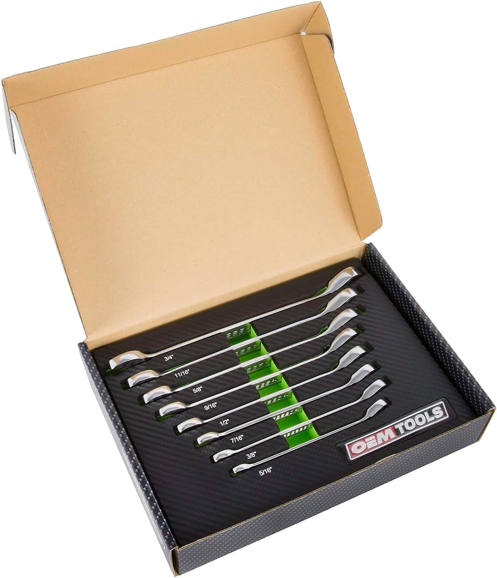OEMTOOLS 23989 8PC R Reversible SAE Ratchet Wrench Set, CR-V 5/16'-3/4' Wrenches, Offset Jaw Ratchet Wrenches, Posi-Grip SAE Wrench Set, EVA Storage Case Wrench Organizer