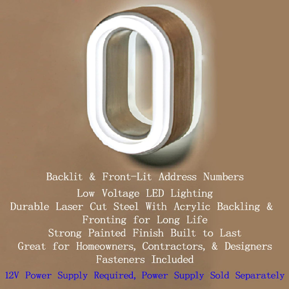 12' Modern LED House Numbers 6000K LED, Lighted House Address Numbers, Illuminated LED Address Numbers For House, LED House Numbers Signs For Outside,H