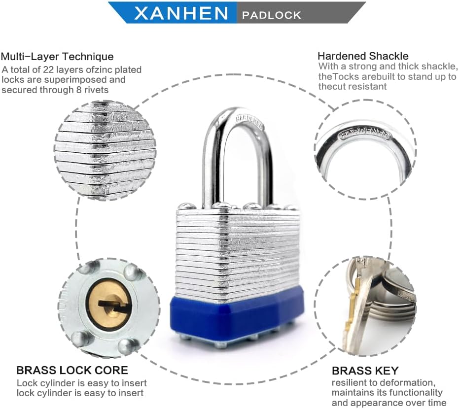 Keyed Alike Laminated Steel Padlocks, Standard Shackle, for Hasp, Shed, Fence, Storage Locker, School, Gym (48 Pack)