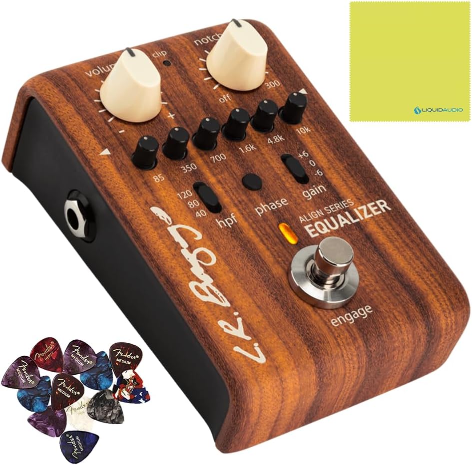 LR Baggs Align Series Equalizer Acoustic Guitar EQ Pedal Bundle w/ 12x Fender Picks and Liquid Audio Polishing Cloth