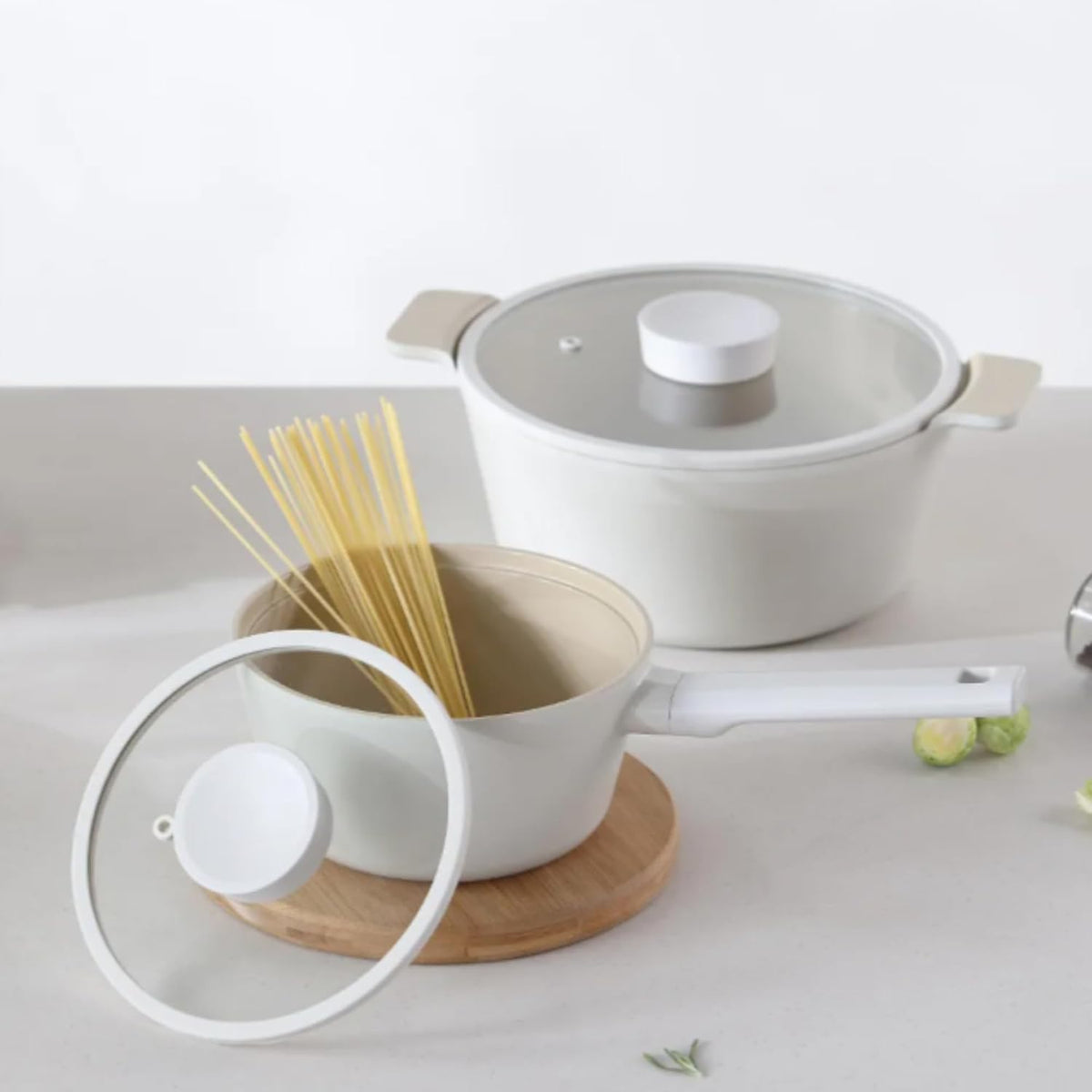 NEOFLAM VULCAN 6-Piece Cookware Set – Elegant Ivory Nonstick Ceramic Coated Pots and Pans for Induction, Gas, Electric Stoves, Healthy Everyday Cooking, Made in Korea