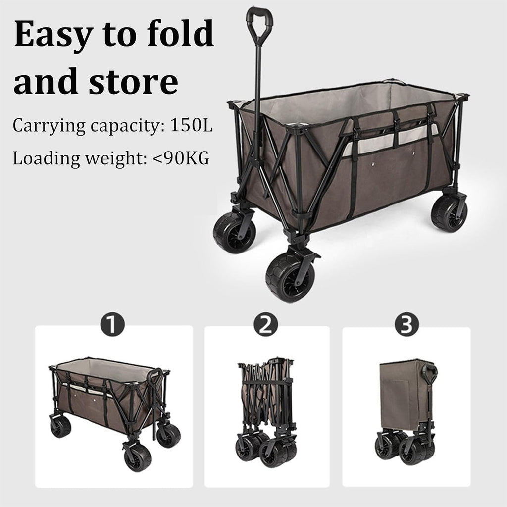 Garden Carts,Dark Gray Collapsible Wagon,Sports Outdoor Utility Wagon Garden Wagon Sports Heavy Duty Steel Frame Foldable Yard Car and 90Kg Load