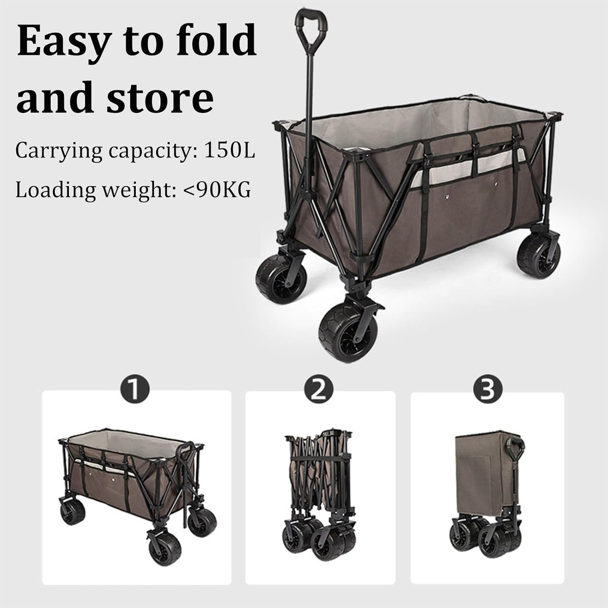Garden Carts,Dark Gray Collapsible Wagon,Sports Outdoor Utility Wagon Garden Wagon Sports Heavy Duty Steel Frame Foldable Yard Car and 90Kg Load