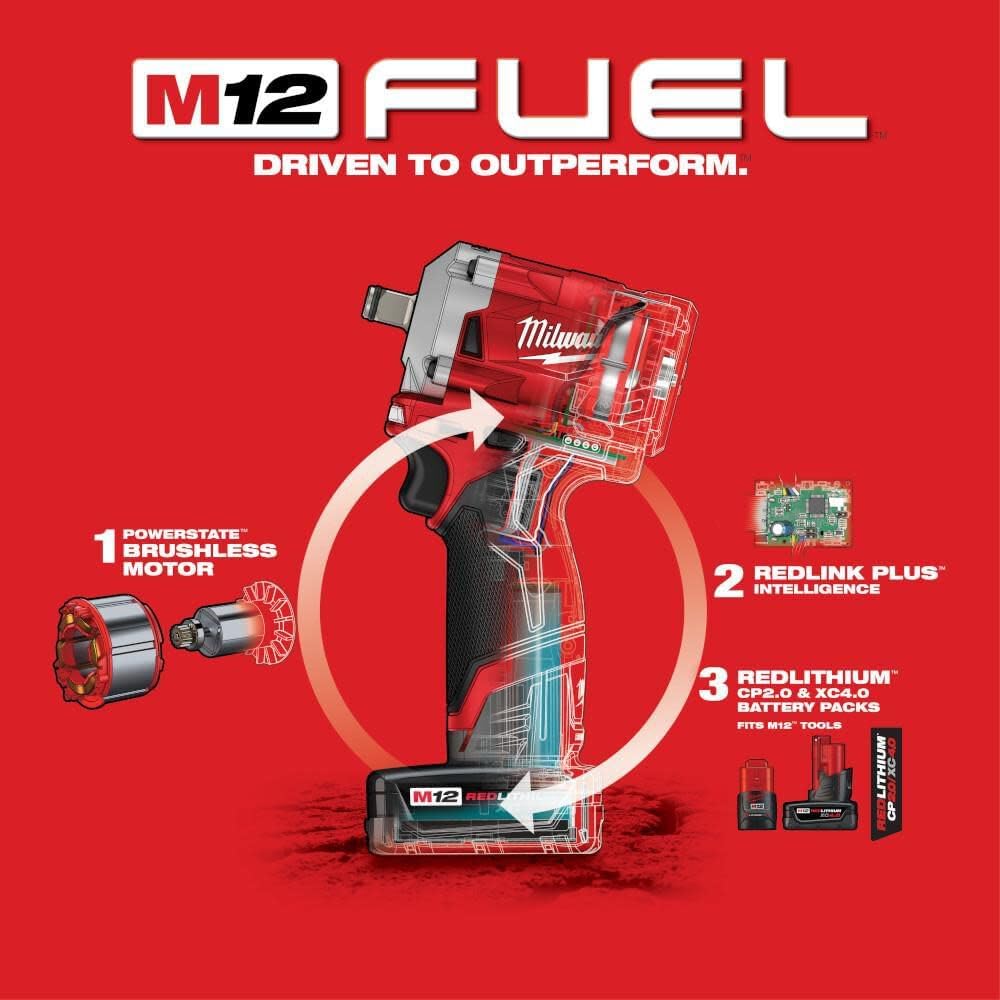 Milwaukee M12 FUEL Stubby 1/2 in. Impact Wrench Kit