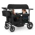 Kinder King Folding Wagon Stroller for 2 Kids, All-Terrain 2 Seater Stroller Wagon Outdoor, Removable Canopy, Adjustable Handle, Shock-Absorbing Wheel, Detachable Tray, Parent Organizer, Black