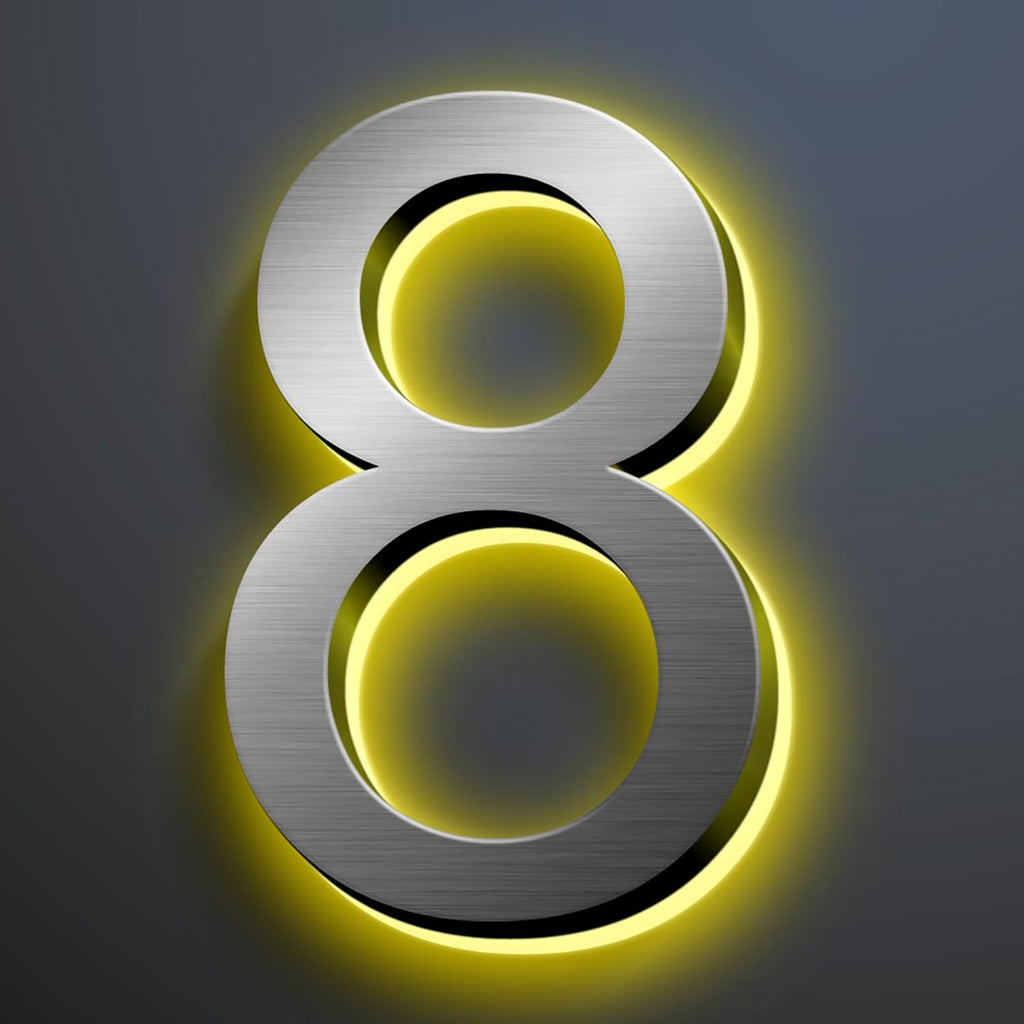 Modern Illuminated Home Address Number, Backlit LED Address Numbers For House, Stainless Steel Lighted Up House Numbers For Outside, Waterproof,16 Inch/400mm,S